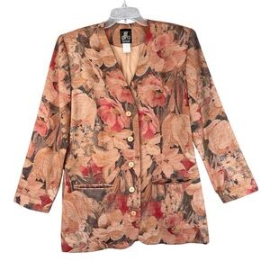 SAN MOIRE Vintage 80s Floral Blazer – Cottagecore Meets Power Suit – Size 12